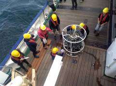 Station work with CTD and water samplers during a day excursion of the Coastal Summer School 2019 on the research vessel Heincke 