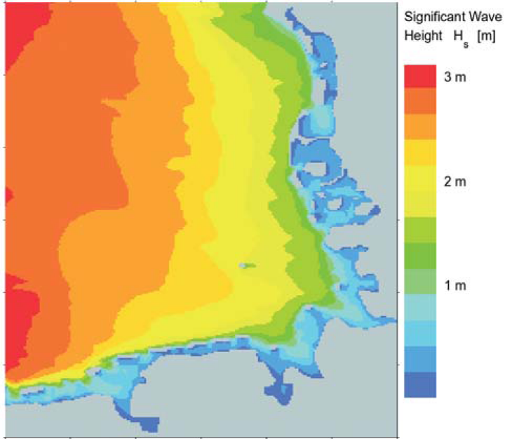 Simulated wave heights in the German Bight (21 April 2010). -image: Arno Behrens / Hereon-