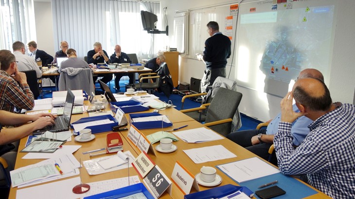 Participants of a civil protection exercise in Emden