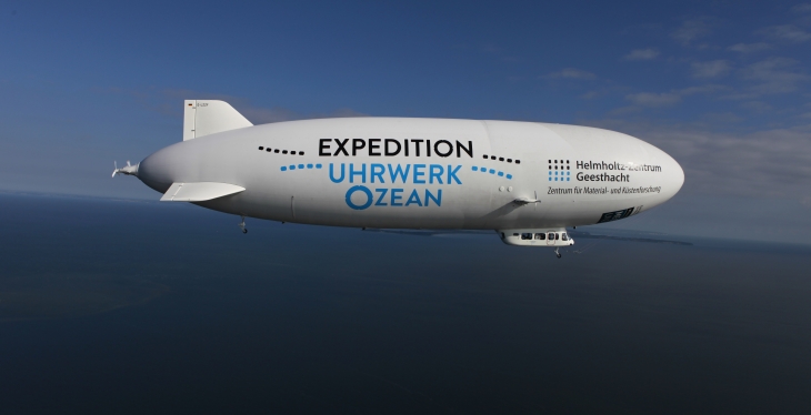 The Zeppelin NT during <i>Expedition Clockwork Ocean</i> over the Baltic Sea <i>-image: Torsten Fischer/Hereon-</i> The Zeppelin NT during Expedition Clockwork Ocean over the Baltic Sea -image: Torsten Fischer/Hereon-