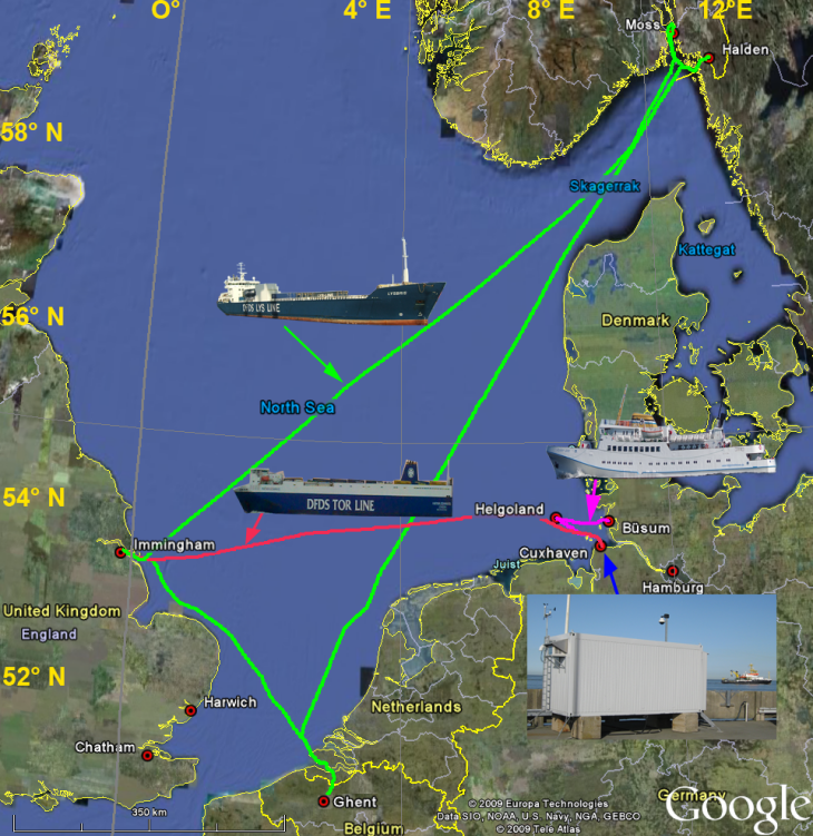 FerryBox routes operated at Hereon in the North Sea. -Image: Wilhelm Petersen/Hereon-