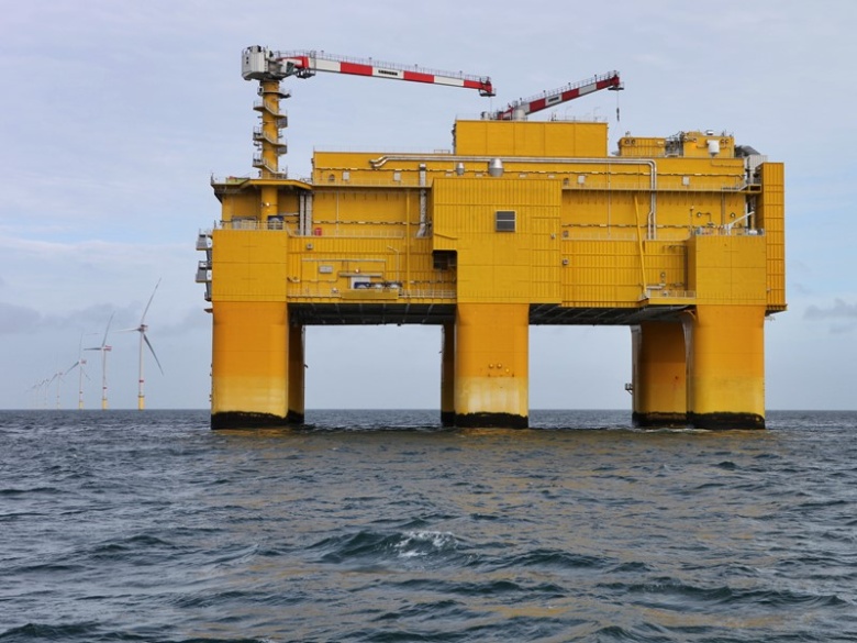 View of a converter platform in an offshore wind farm