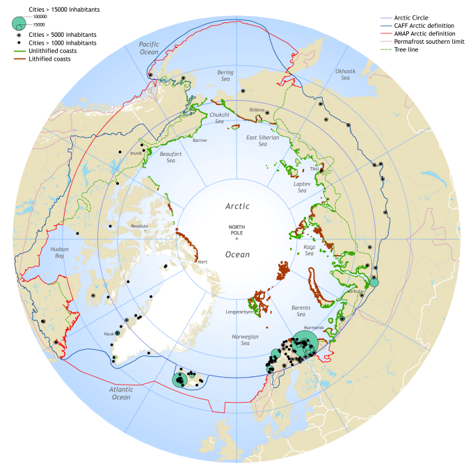 Weltkarte von oben (Arktis) betrachtet