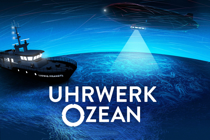 Logo Uhrwerk Ozean, Zeppelin und Forschungsschiff