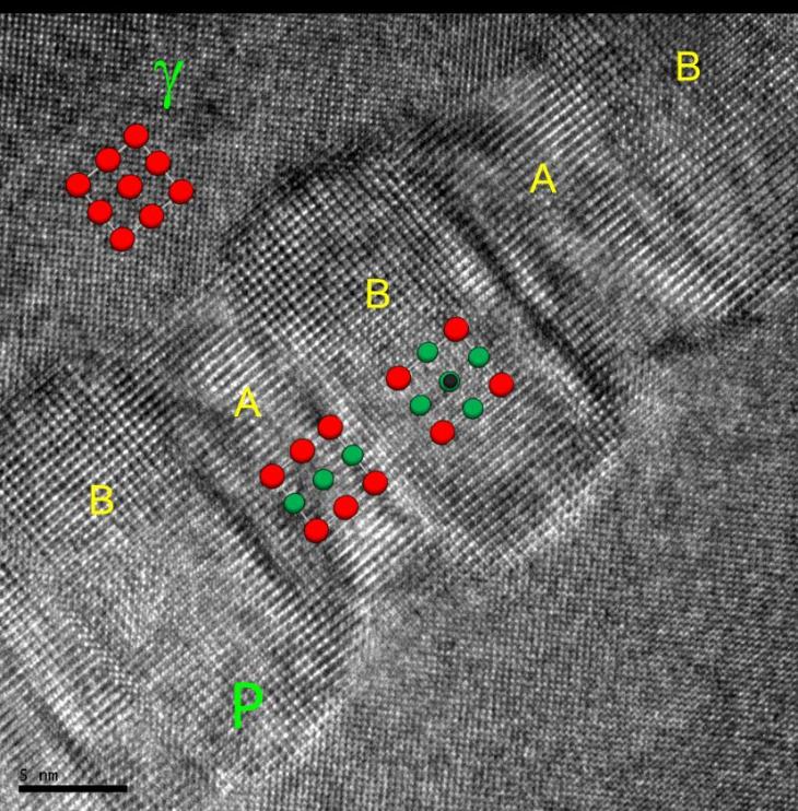 Die Aufnahme zeigt ein kohlenstoffhaltiges Karbid eingebettet in eine Gamma-Titan Aluminid 