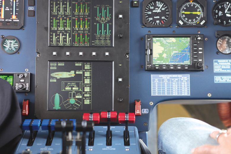 Detailed view of the control panel in the cockpit