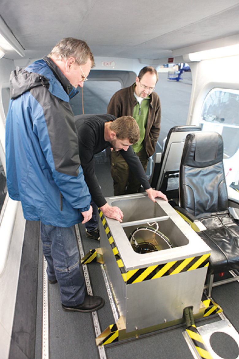 Three scientists are checking the measuring instruments.