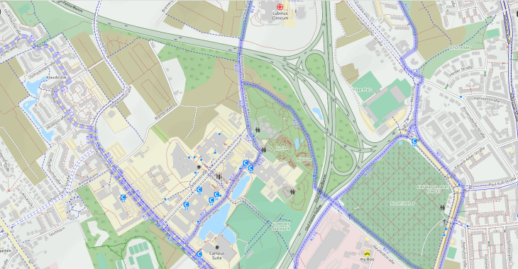 OpenCycleMap Fahrradroute zum Molecular Imaging North Competence Center (MOIN CC)